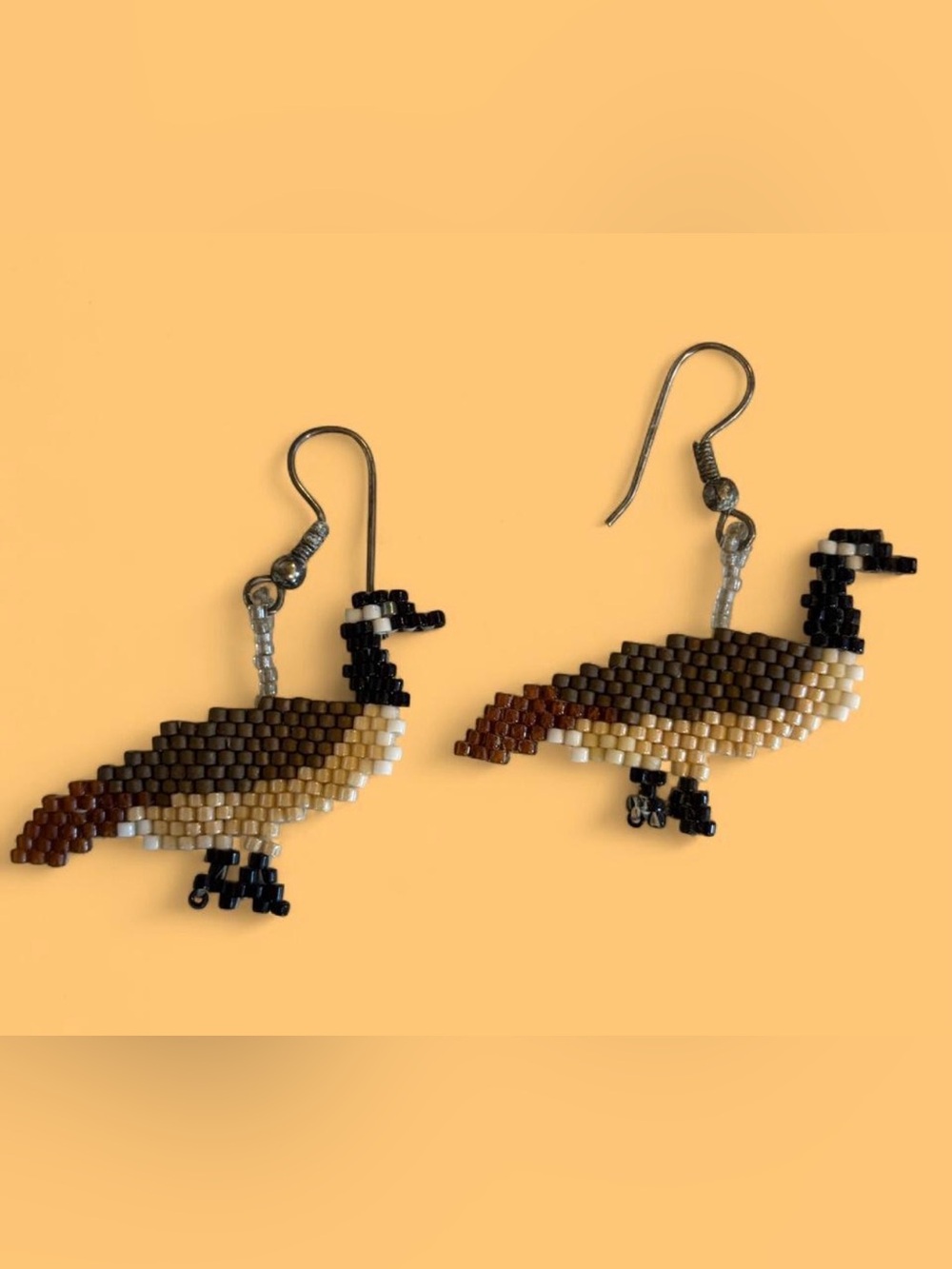 Handmade Beaded Goose Earrings Seed Bead Folk Art
